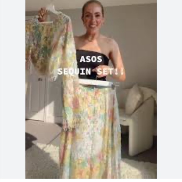 Pastel Floral Sequin Midi Skirt, Fringe size 4 Rare ASOS EDITION Sequin Co-ord - Picture 9 of 10